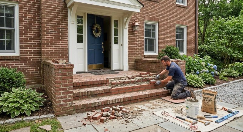 Entryway Brick Repair in Hendersonville, NC