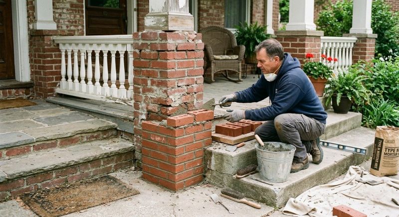Porch Brick Repair in Hendersonville, NC